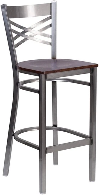 2 Pk. HERCULES Series Clear Coated ''X'' Back Metal Restaurant Barstool - Walnut