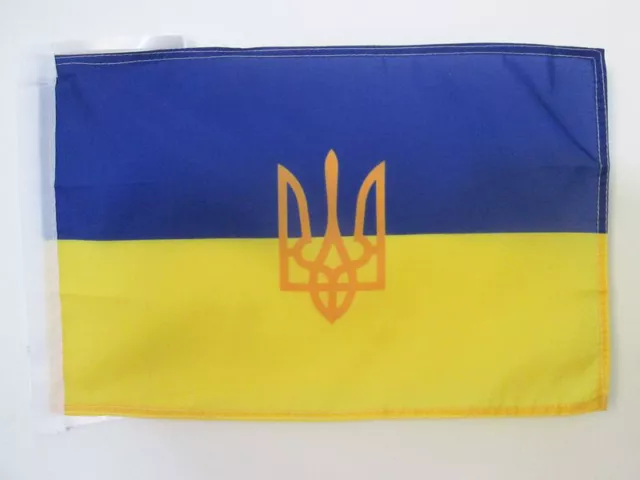 DRAPEAU UKRAINE AVEC ARMES 45x30cm - PAVILLON UKRAINIEN 30 x 45 cm haute qualité