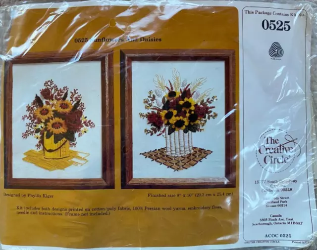 Sunflowers and Daisies The Creative Circle Crewel Kit #0525 NIP -22