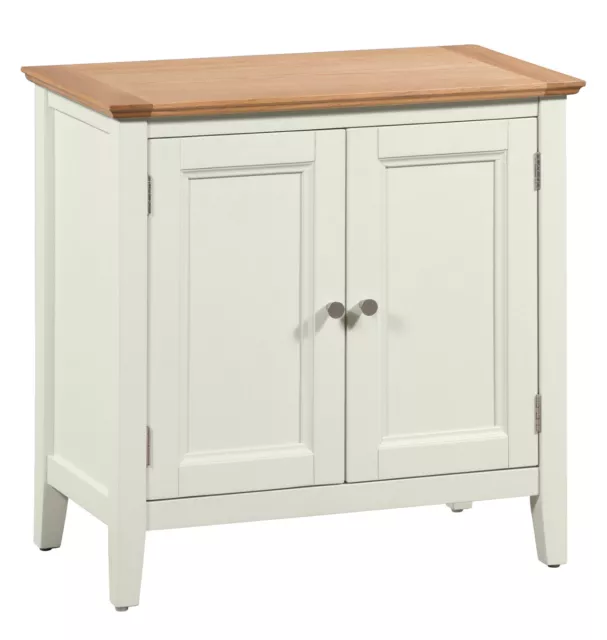 Small Oak Off White Painted Storage Cupboard | Wood Shoe Cabinet Bathroom Unit