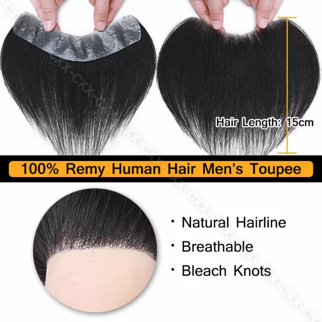 Herren Toupiert Echthaar Männer Haaransatz Mens Toupet Haarteil Toupee PU Basis 3