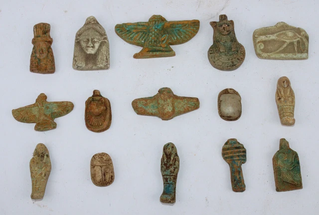 15 estatuas de amuletos antiguos faraónicos egipcios antiguos raros (EGYCOM)