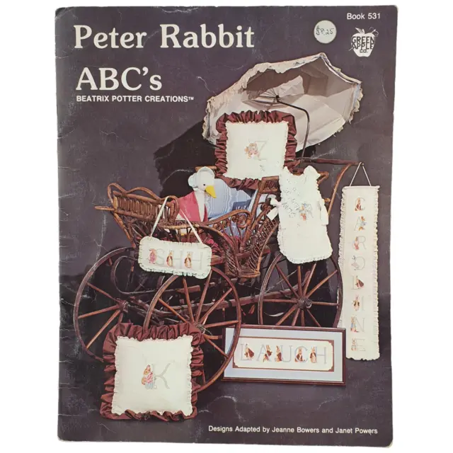 Vtg Peter Rabbit ABCs Beatrix Potter Creation Book 531 Cross Stitch Green Apple