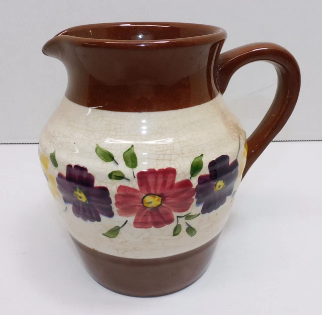 VTG Price Bros. England Stoneware Pitcher Jug 1940’s W/Floral Pansy Design