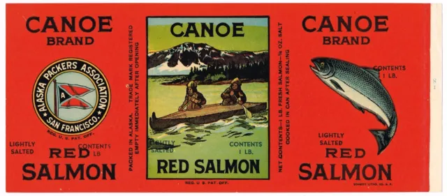 Original Tin Can Label Vintage Salmon Canoe C1930 Alaska Packers San Francisco 9