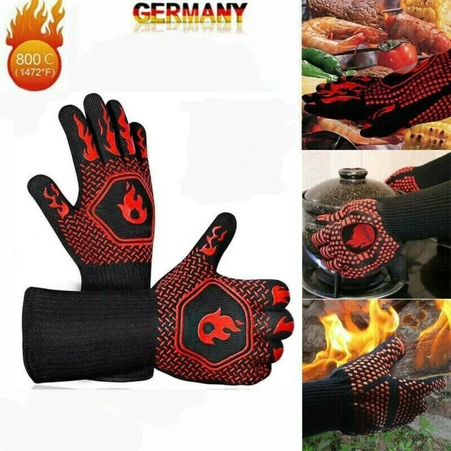 2x Grillhandschuhe Feuerfest 800°C Schutzhandschuhe Ofenhandschuh Hitzebeständig
