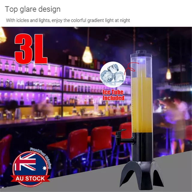 AU 3L Beer Tower Dispenser Clear Beverage Tower Dispenser w/ Removable Ice Tube