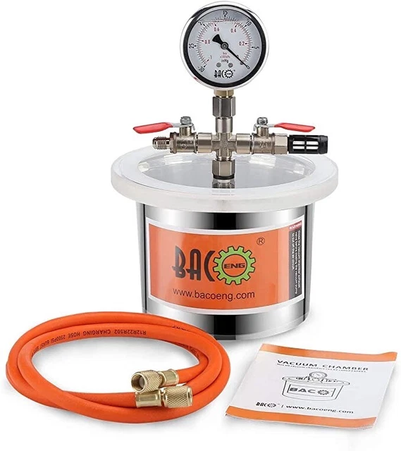 BACOENG 2L Vacuum Degassing Chamber Stainless Steel (Height 11 cm, Diameter 16