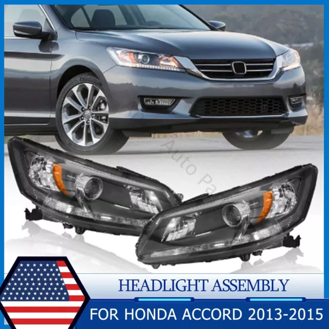 For 2013 2014 2015 Honda Accord Sedan Halogen w/LED DRL Headlights Headlamps SET