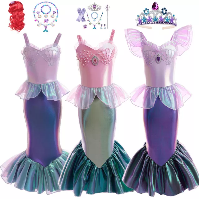 Kids Girls Lovely Ariel Mermaid Costume Cosply Princess Party Fancy Dress Up UK