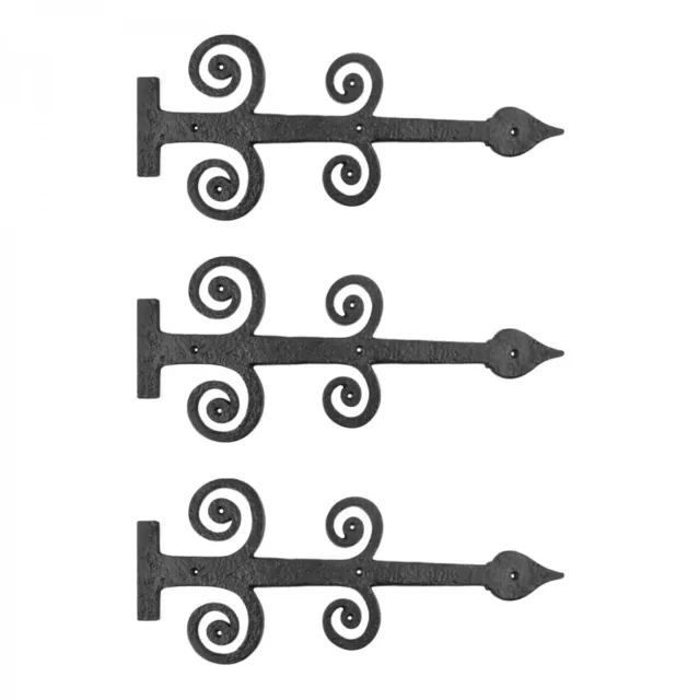 Black Wrought Iron Dummy Strap Hinge 16" L Ornate Spade Rust Resistant Pack of 3