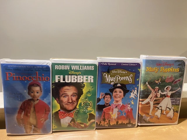 Walt Disneys VHS Lot Of 4 Flubber, Pinocchio, Mary Poppins (x2)