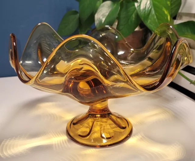Vtg 60's VIKING ART GLASS  Amber 6 Pedal Swung Compote Centerpiece Bowl