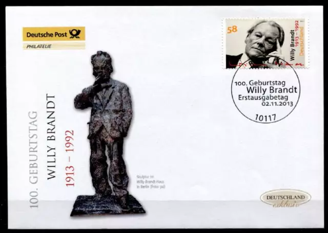 Kanzler, Friedensnobelpreis 1971 Willy Brandt. FDC(3). Berlin. BRD 2013