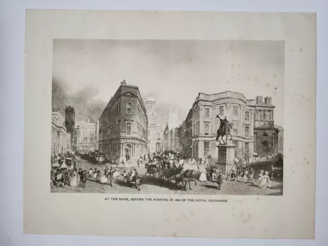 Old Antique Print 1927 The City of London, The Bank Before the Burning 1838
