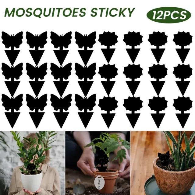 12Pcs Black Sticky Fly Trap Paper Fruit Flies Insect Aphids Glue Catcher Bug BN