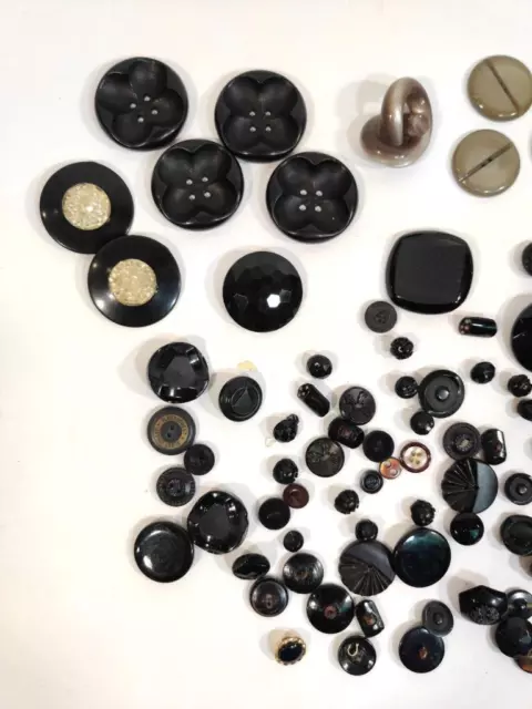 Vintage Mixed BUTTON LOT Black Color Assorted Sizes & Shapes Plastic Wood MOP 2