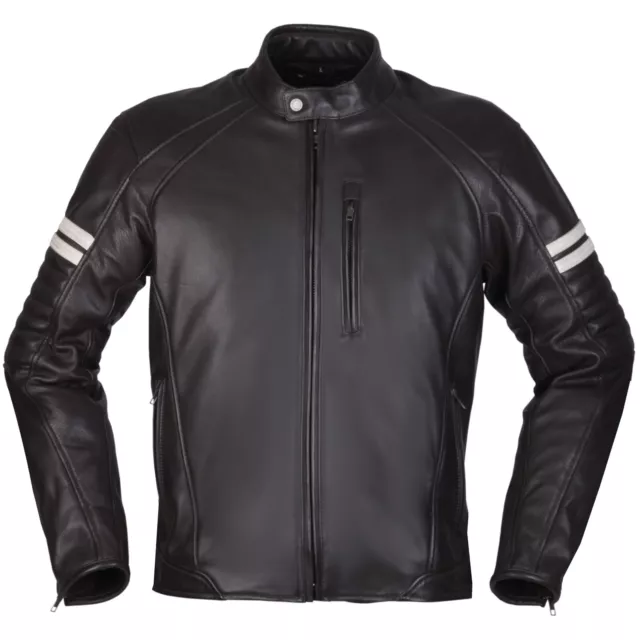 Modeka Août 75 Veste en Cuir Noir/Blanc Vintage, Rétro D'Homme Blouson Moto