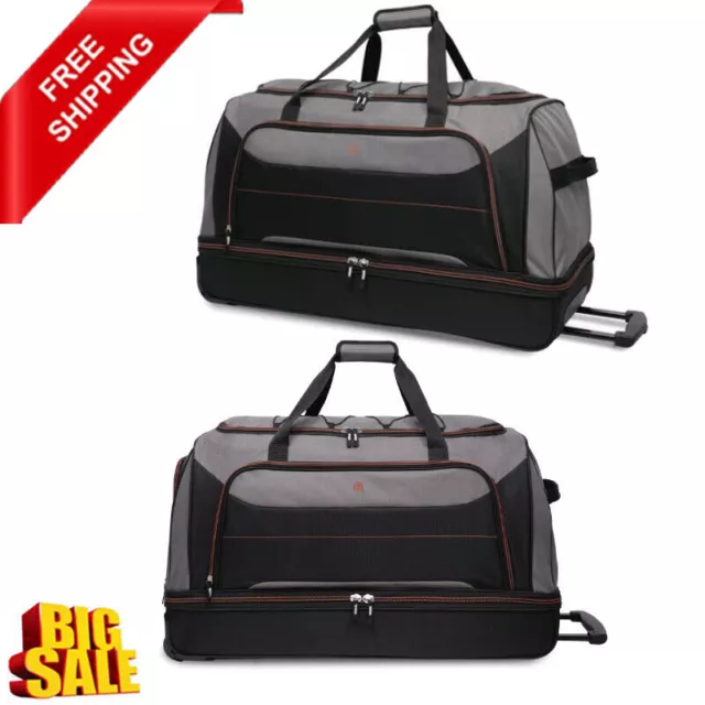 30 In Rolling Drop-Bottom Duffel Bag Travel Luggage Suitcase with Wheels Black
