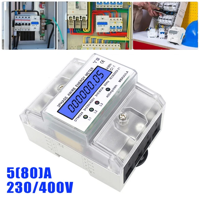 Contatore Elettrico Digitale Trifase 5-100A 230/400V - Misura Consumi Casa Ufficio, Classe 1