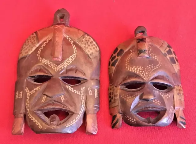 Pair Small African Wooden Masks Carvings Tribal Wall Art