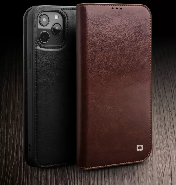 Qialino Handmade Genuine Leather Flip Wallet Case Cover for iPhone 14 15 Pro Max 2