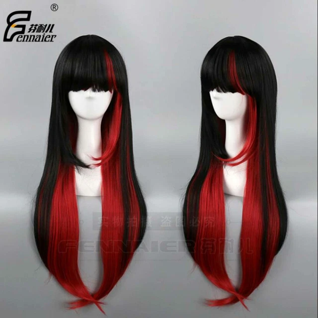 Mezcla Negro Rojo Niña Golpe Largo Cabello Recto Cosplay Peluca Elástica Regalo Social