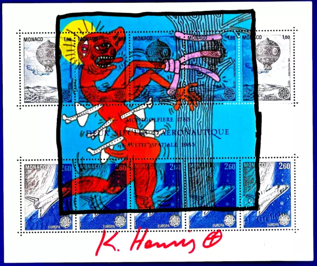 Keith Haring  ORIGINAL VOM KÜNSTLER GEMALT UND SIGNIERT AUF BRIEFMARKENBOGEN