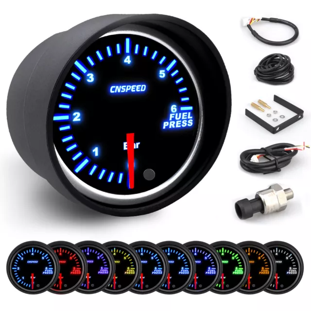 10 Color 2'' 52mm Car Fuel Pressure Gauge Meter  LED Display Pointer w/ Sensor