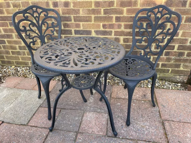 Garden Bistro Table and Chairs X 2 Cast Metal Aluminium Patio Outdoor Furniture