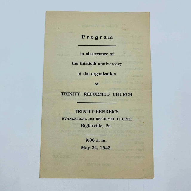 1942 Trinity Reformed Church 30th Anniversary Program Biglerville PA D3