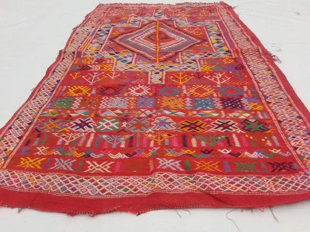 Fine Vintage Traditional Hand Made Oriental Wool Red Kilim 4.11x3.2ft