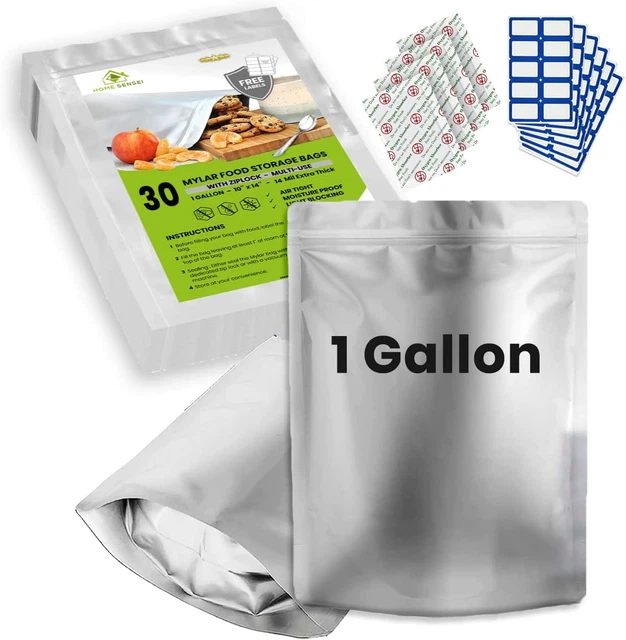 30Pcs Mylar Bags for Food Storage with Oxygen Absorbers - Extra Thick 14.8 Mil -
