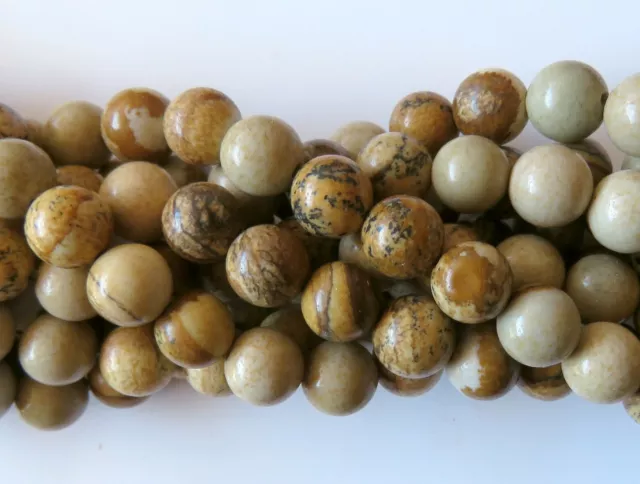 50pcs 8mm Round Natural Gemstone Beads - Picture Jasper