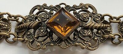 Vintage 1920s Art Deco Czech Czechoslovakia Czecho Amber Glass Pendant Bracelet