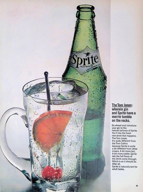 Print Ad 1964 Sprite Tom Jones Cocktail Gin Tom Collins Orange Cherries Stirrer