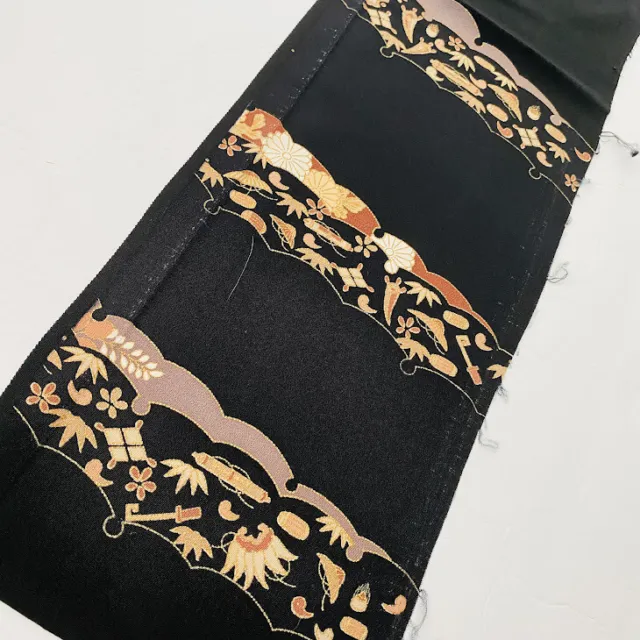 Empress #F 7x61 LONG Tomesode Black Silk Japanese Kimono Fabric ToD48