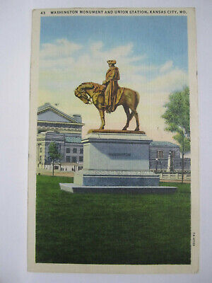 Washington Monument And Union Station Postcard Kansas City Mo Missouri 1937