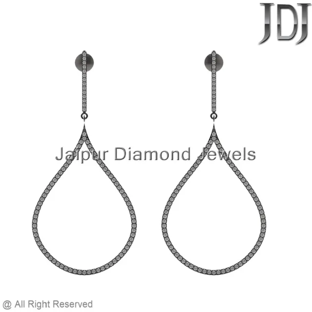Sterling Silver Pave Natural Diamond Dangle Earrings 925 Jewelry BIRTHDAY'S GIFT