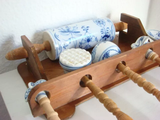 Küchenhelfer Holz Regal Porzellan Küchenhelfer Blau Weiß (als Deko verwenden) 3