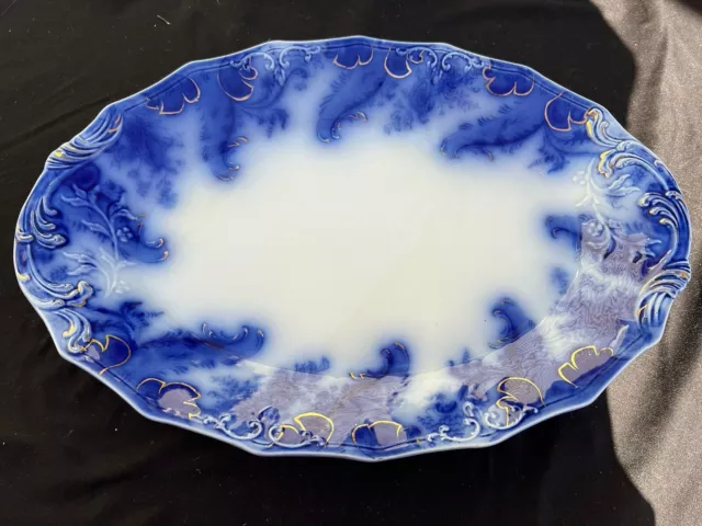 Antique W.H. Grindley Flow Blue Argyle 17" Oval Serving Platter