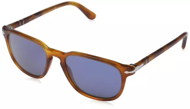 Persol Men's 0PO3019S 96/56 55 Square Sunglasses,Light Havana Frame/Blue Lenses