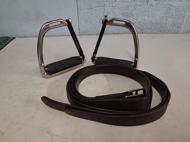 Peacock Stirrup Irons 4.1/2”  & English  Leathers ,54”Long, Brown.(Ref:487Y)