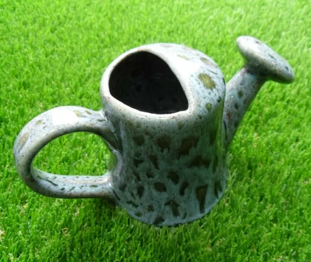 Churston Pottery Devon Vintage Green Drip Glaze Small Watering Can Jug Ornament 