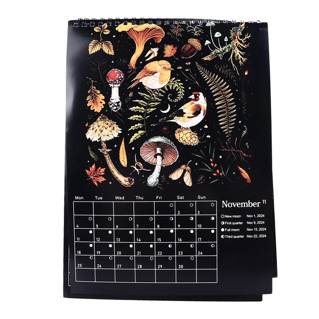 Dark Forest Lunar Calendar 2024 With Moon Phases Coated Paper Lanyard For