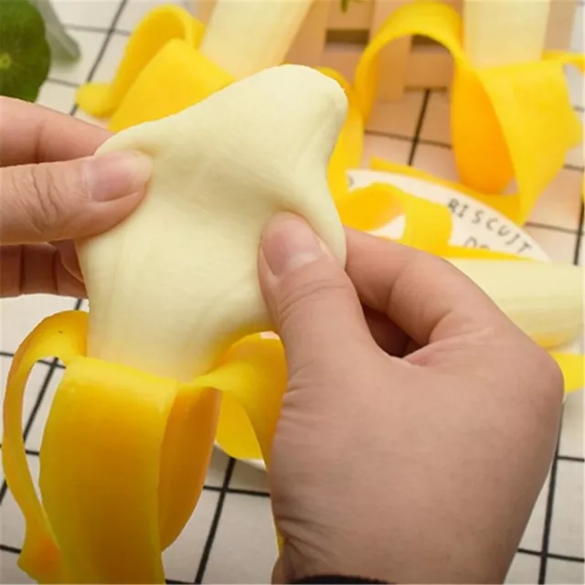 Cute Fruit Squishy Stress Sensory Toy Simulation Peeling Banana Fidget Hand Toy