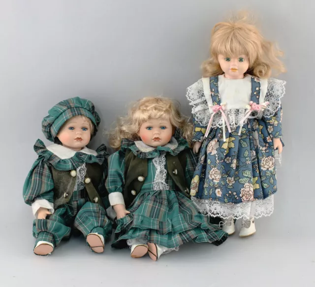 9110062-d  3 Stück süße Künstler-Puppen Mädchen Junge Porzellankopf