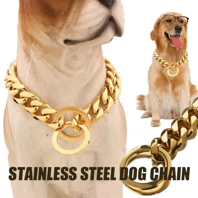 Big Dog Gold Collar Stainless Steel Cuban Link Chain Strong Pet Collar Choker