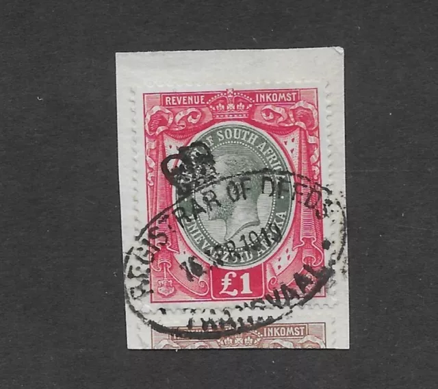 M2358 Union Of South Africa Kgv 1 Pound Revenue Stamp Duty