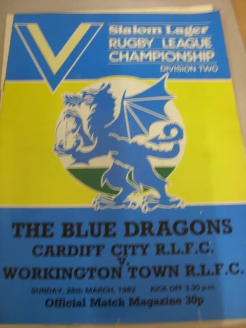 28/03/1982 Rugby League Programme: Cardiff City v Workington Town [At Ninian Par